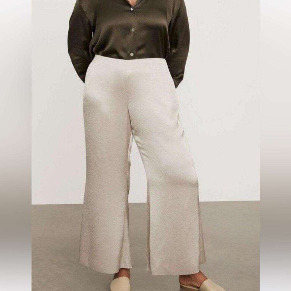 NWT Vince Cropped Wide Leg Satin Flare Side Zip Pants Plus SZ 22 Rose/Pink Color